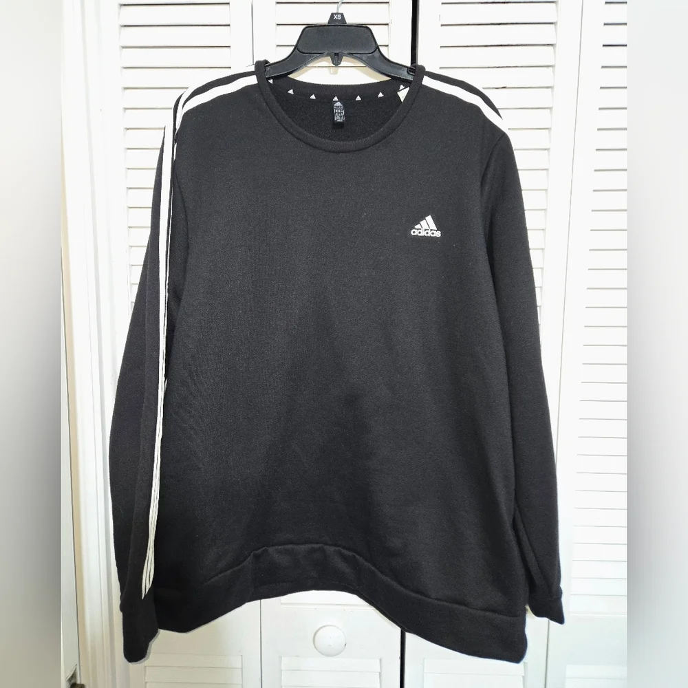 Adidas Men's 2XL Black 3 Stripe Pullover Sweatshirt